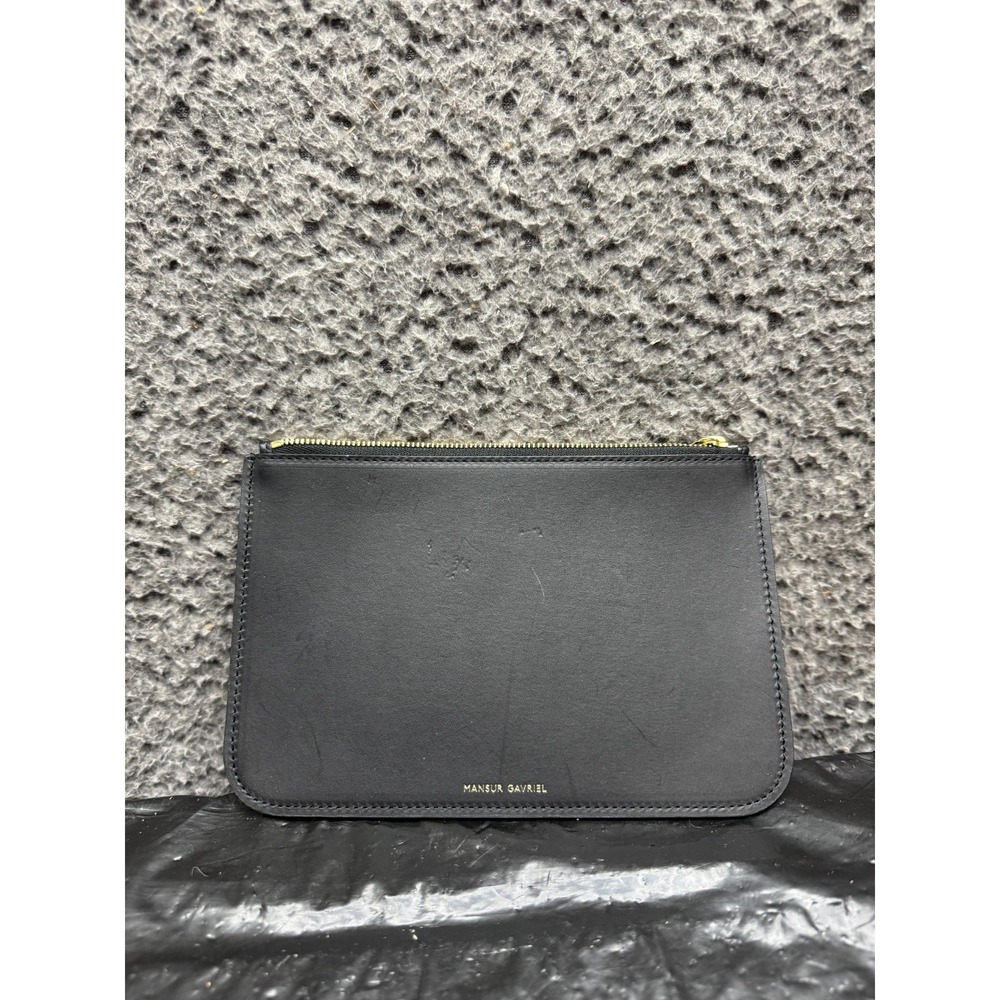 Mansur Gavriel Leather Zip Pouch Clutch Minimalist Black 8" x 5"‎